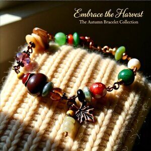 North Country Bracelet w. Maple Leaf Charm ~ Semi-Precious Beads + Copper